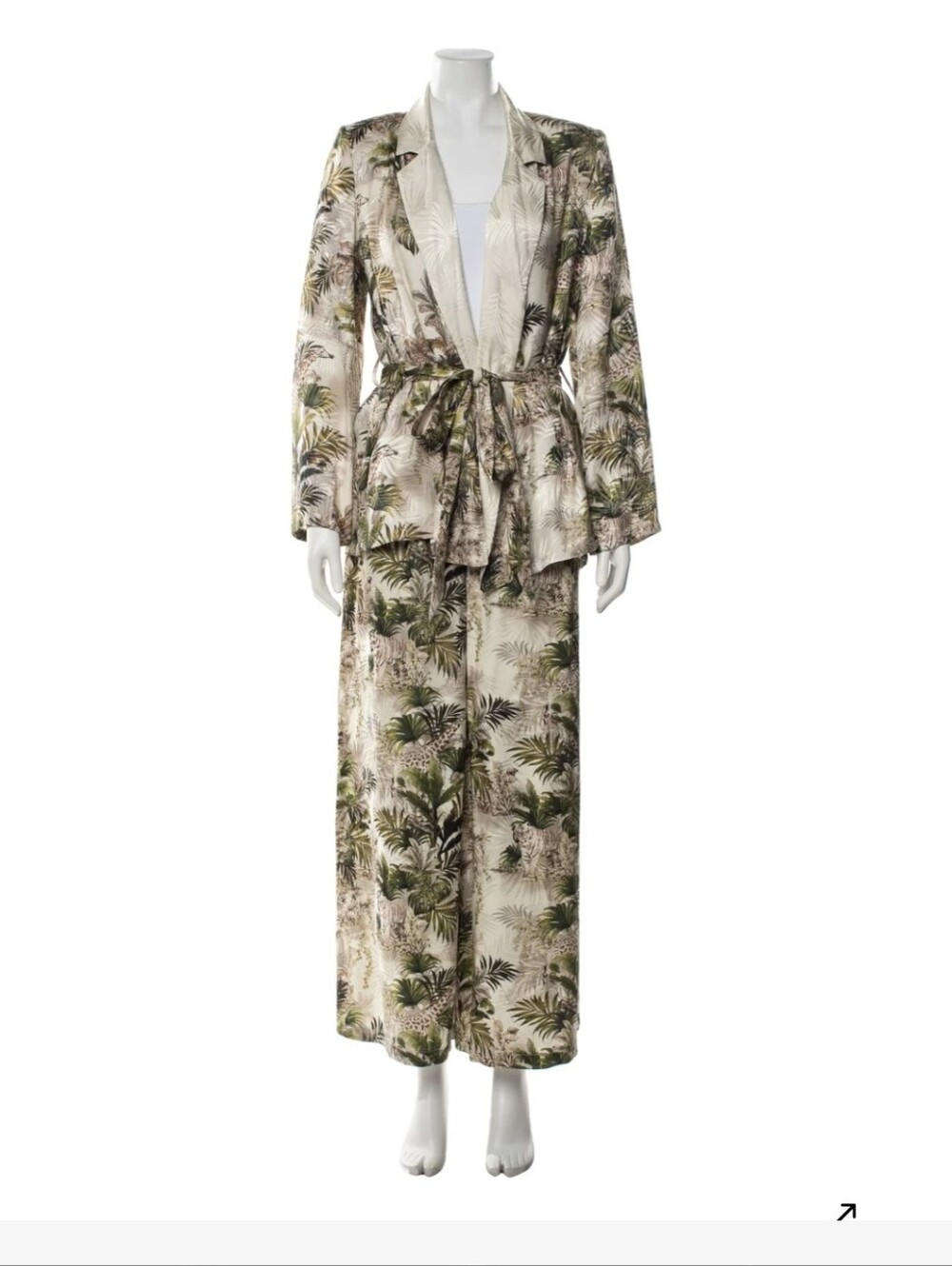 L'AGENCE Botanical-Print Pant Set in Green and Cream